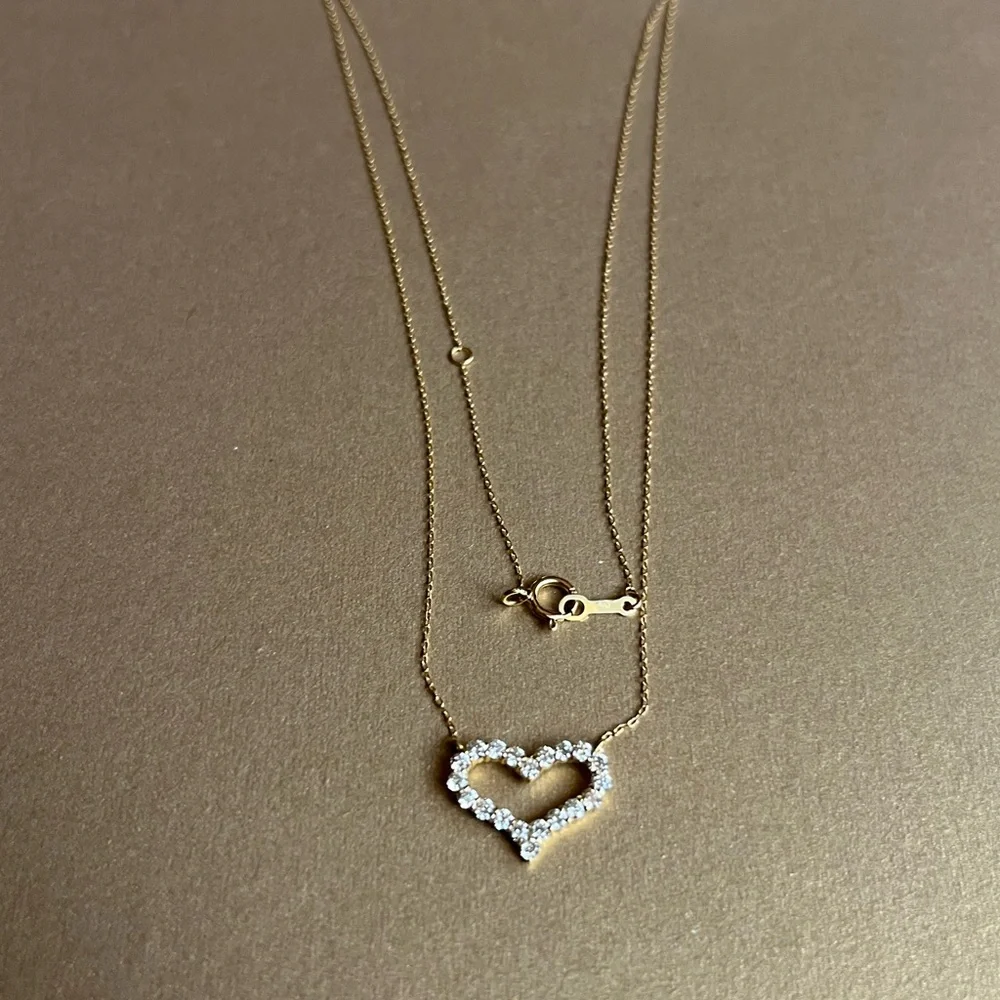 K18 yellow gold natural diamond heart necklace - Picture 10 of 12